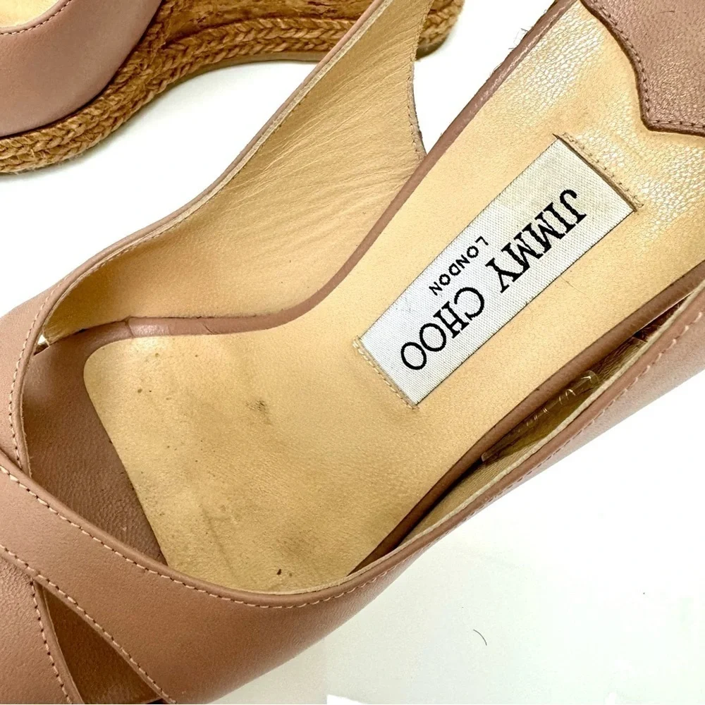 Jimmy Choo Ballet-pink leather Amely wedge heeled pumps, Size 38,5